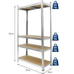 2er Set Werkstattregal silber, 160x80x40 cm, aus MDF und Metall, bis 320 kg