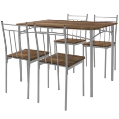 Essgruppe für 4 Personen 5-teilig mit Esstisch und 4 Stühlen Braun aus Holz ML-Design