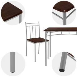 Essgruppe für 4 Personen 5-teilig mit Esstisch und 4 Stühlen Dunkelbraun aus Holz ML-Design