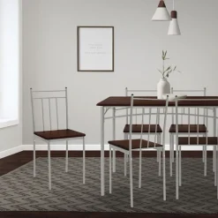 Essgruppe für 4 Personen 5-teilig mit Esstisch und 4 Stühlen Dunkelbraun aus Holz ML-Design
