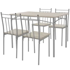 Essgruppe für 4 Personen 5-teilig mit Esstisch und 4 Stühlen Eiche hell aus Holz ML-Design