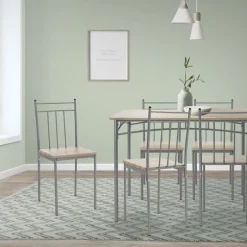 Essgruppe für 4 Personen 5-teilig mit Esstisch und 4 Stühlen Eiche hell aus Holz ML-Design