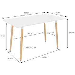 Esstisch aus Holz 120x70 cm Matt Weiß Esszimmertisch für 4-6 Personen ML-Design