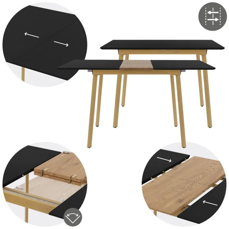 Esstisch ausziehbar in Schwarz 110-140x75 cm aus Holz Esszimmertisch für 4-6 Personen ML-Design