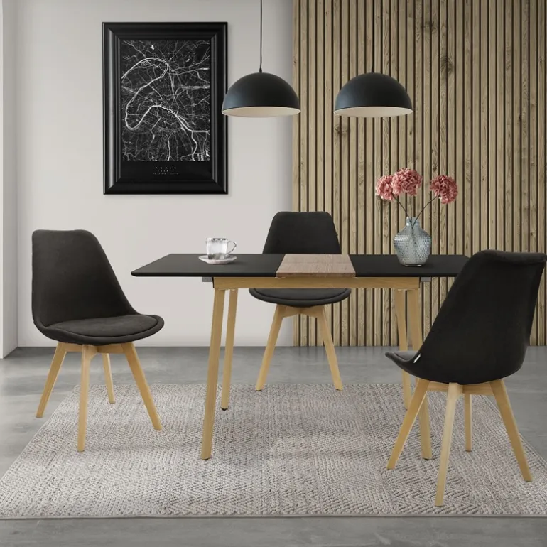 Esstisch ausziehbar in Schwarz 110-140x75 cm aus Holz Esszimmertisch für 4-6 Personen ML-Design