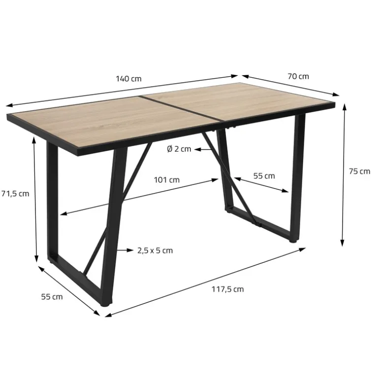 Esstisch 140x70 cm mit schwarzem Gestell für 4-6 Personen ML-Design
