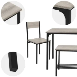 Esszimmergruppe mit Bank 4-Teilig mit Esstisch und Stühlen Sonoma Eiche Stahlgestell ML-Design