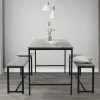 Esszimmergruppe mit 2 Bänken 3-Teilig mit Esstisch Eiche Grau Stahlgestell ML-Design