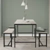 Esszimmergruppe mit 2 Bänken 3-Teilig mit Esstisch Sonoma-Eiche Stahlgestell ML-Design