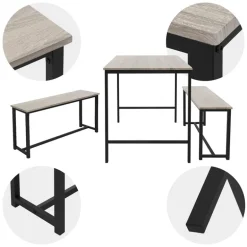 Esszimmergruppe mit 2 Bänken 3-Teilig mit Esstisch Sonoma-Eiche Stahlgestell ML-Design