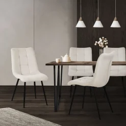 Esszimmerstühle 2er Set Beige Küchenstuhl mit Polyesterbezug und Stahlbeinen ML-Design