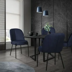 Esszimmerstühle 2er Set Dunkelblau mit Rückenlehne, Polsterstühle für Esszimmer & Küche ML-Design