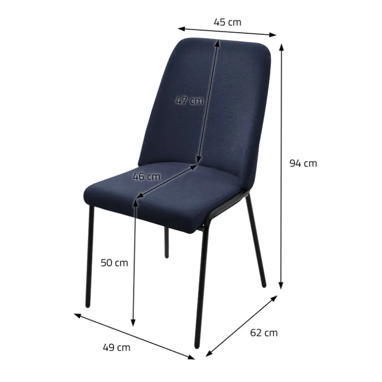 Esszimmerstühle 2er Set Dunkelblau mit Rückenlehne, Polsterstühle für Esszimmer & Küche ML-Design