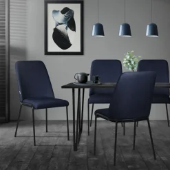 Esszimmerstühle 2er Set Dunkelblau mit Rückenlehne, Polsterstühle für Esszimmer & Küche ML-Design