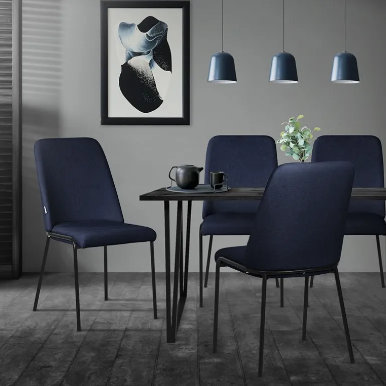 Esszimmerstühle 2er Set Dunkelblau mit Rückenlehne, Polsterstühle für Esszimmer & Küche ML-Design