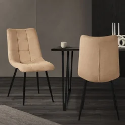 Esszimmerstühle 2er Set Hellbraun Küchenstuhl mit Polyesterbezug und Stahlbeinen ML-Design