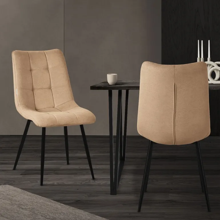 Esszimmerstühle 2er Set Hellbraun Küchenstuhl mit Polyesterbezug und Stahlbeinen ML-Design