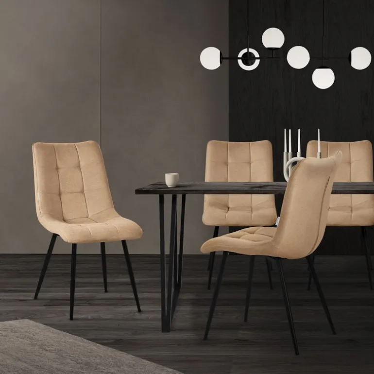 Esszimmerstühle 2er Set Hellbraun Küchenstuhl mit Polyesterbezug und Stahlbeinen ML-Design