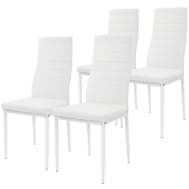 Esszimmerstühle 4er Set, Kunstleder-Bezug, Weiß, Polsterstuhl mit Metallbeinen ML-Design