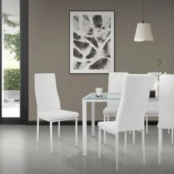 Esszimmerstühle 4er Set, Kunstleder-Bezug, Weiß, Polsterstuhl mit Metallbeinen ML-Design