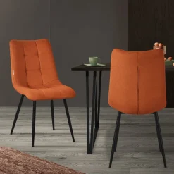 Esszimmerstühle 2er Set Orange Küchenstuhl mit Polyesterbezug und Stahlbeinen ML-Design