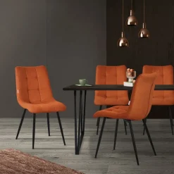 Esszimmerstühle 4er Set Orange Küchenstuhl mit Polyesterbezug und Stahlbeinen ML-Design