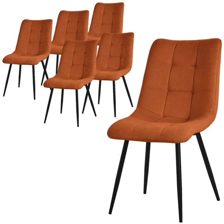 Esszimmerstühle 6er Set Orange Küchenstuhl mit Polyesterbezug und Stahlbeinen ML-Design