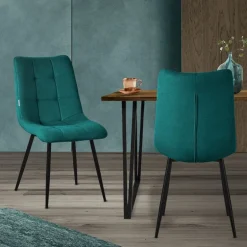 Esszimmerstühle 2er Set Petrol Küchenstuhl mit Polyesterbezug und Stahlbeinen ML-Design