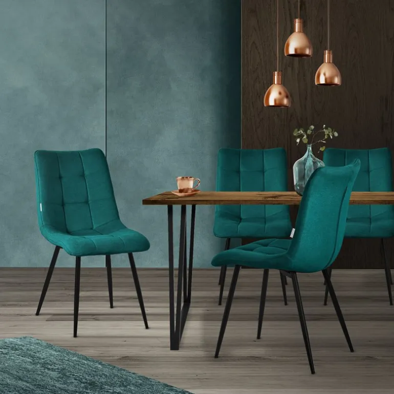 Esszimmerstühle 4er Set Petrol Küchenstuhl mit Polyesterbezug und Stahlbeinen ML-Design