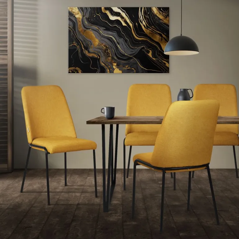 Esszimmerstühle 2er Set Senf mit Rückenlehne, Polsterstühle für Esszimmer & Küche ML-Design