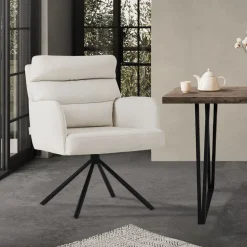 Esszimmerstuhl Beige drehbar mit abnehmbaren Rückenkissen gepolstert bis 120 Kilogramm
