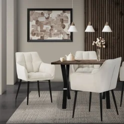Esszimmerstuhl Creme aus Frotteestoff mit gepolstertem Sitz ML-Design