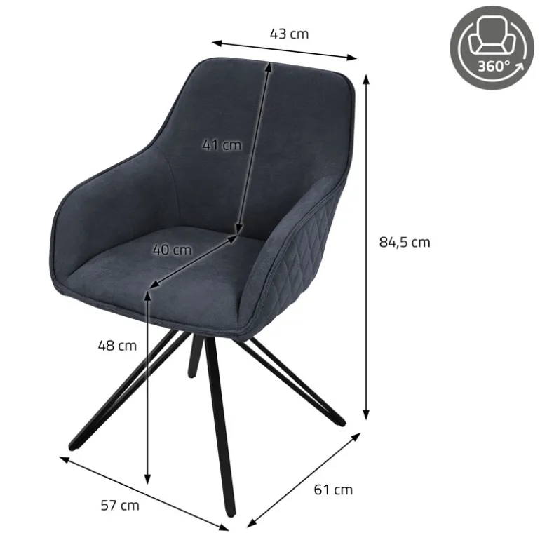 Esszimmerstuhl drehbarAnthrazit aus Textil Webstoff mit Rücken- und Armlehne ML-Design
