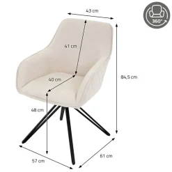 Esszimmerstuhl drehbar Creme aus Textil Webstoff mit Rücken- und Armlehne ML-Design
