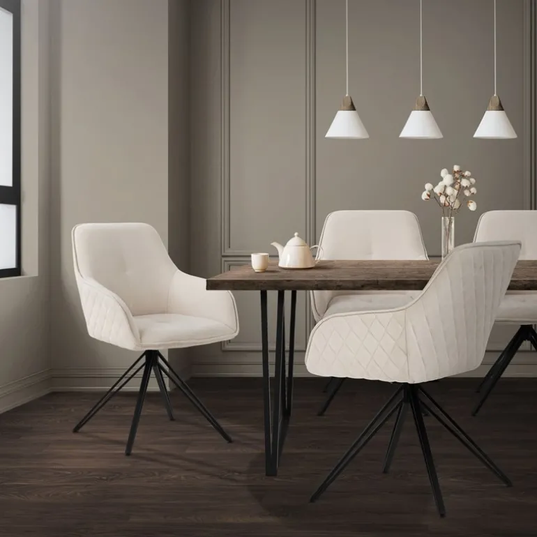Esszimmerstuhl drehbar Creme aus Textil Webstoff mit Rücken- und Armlehne ML-Design