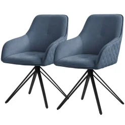 Esszimmerstuhl drehbar 2er Set Blau aus Textil Webstoff Küchenstuhl mit Rücken- und Armlehne ML-Design