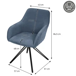 Esszimmerstuhl drehbar 2er Set Blau aus Textil Webstoff Küchenstuhl mit Rücken- und Armlehne ML-Design