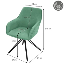 Esszimmerstuhl drehbar 2er Set Grün aus Textil Webstoff Küchenstuhl mit Rücken- und Armlehne ML-Design