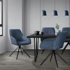 Esszimmerstuhl drehbar 4er Set Blau aus Textil Webstoff Küchenstuhl mit Rücken- und Armlehne ML-Design