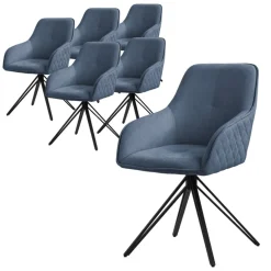 Esszimmerstuhl drehbar 6er Set Blau aus Textil Webstoff Küchenstuhl mit Rücken- und Armlehne ML-Design