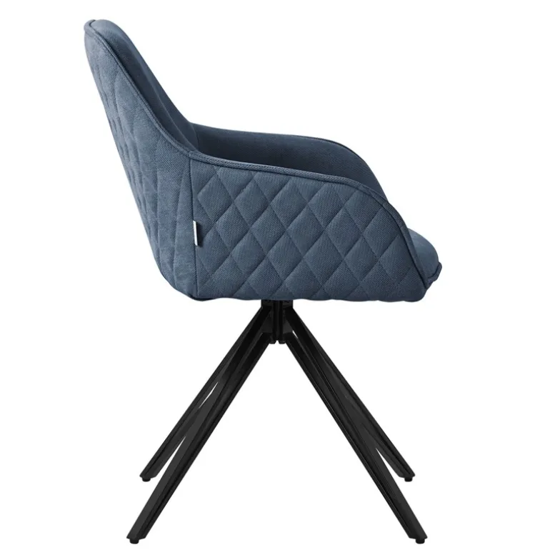 Esszimmerstuhl drehbar 6er Set Blau aus Textil Webstoff Küchenstuhl mit Rücken- und Armlehne ML-Design