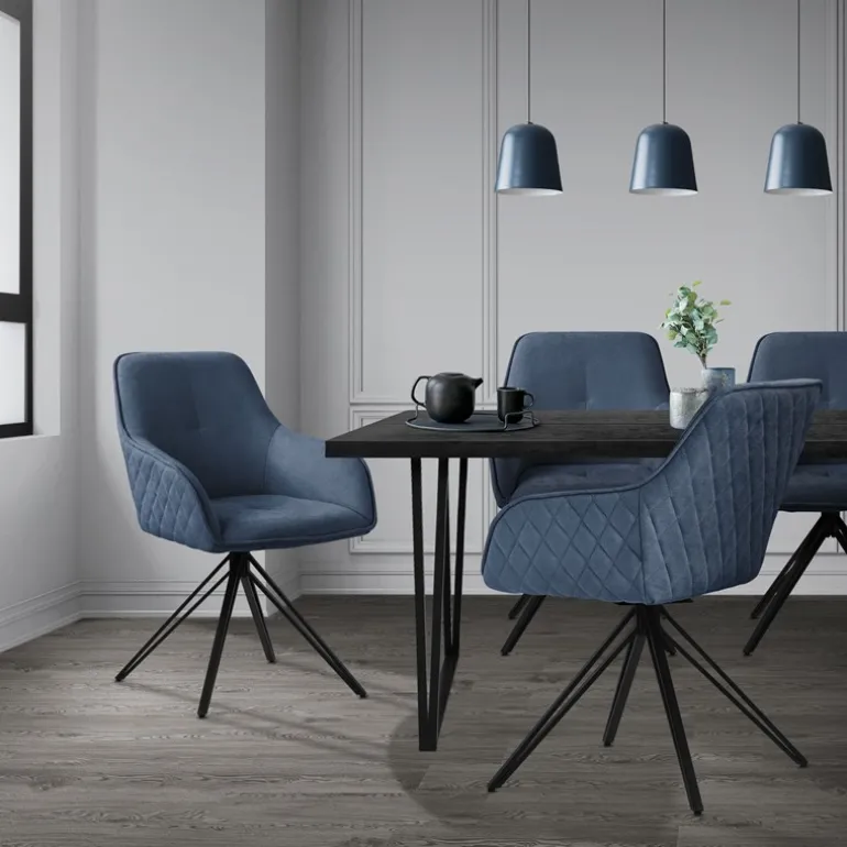 Esszimmerstuhl drehbar 6er Set Blau aus Textil Webstoff Küchenstuhl mit Rücken- und Armlehne ML-Design