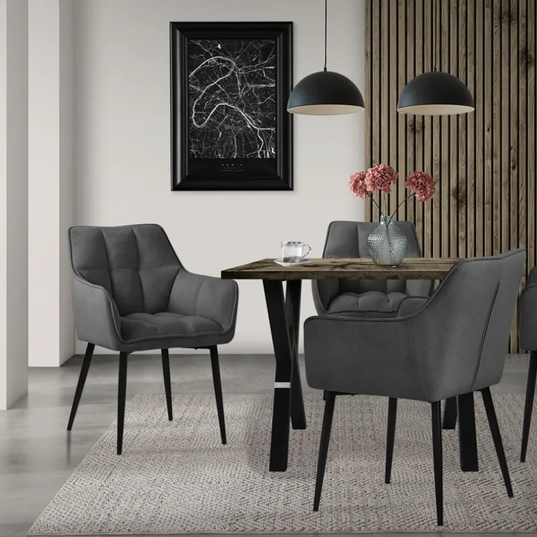 Esszimmerstuhl Dunkelgrau aus Frotteestoff mit dickem gepolsterter Sitz ML-Design