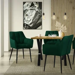 Esszimmerstuhl Dunkelgrün aus Frotteestoff mit dickem gepolsterter Sitz ML-Design
