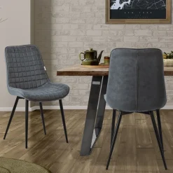 Esszimmerstuhl 2er Set Anthrazit mit Kunstlederbezug und Stahlbeinen Küchenstuhl mit Rückenlehne ML-Design