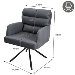 Esszimmerstuhl 4er Set Anthrazit drehbar mit abnehmbaren Rückenkissen gepolstert bis 120 Kilogramm