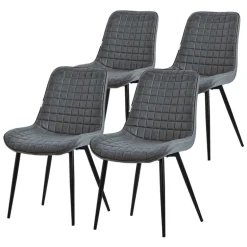 Esszimmerstuhl 4er Set Anthrazit mit Kunstlederbezug und Stahlbeinen Küchenstuhl mit Rückenlehne ML-Design