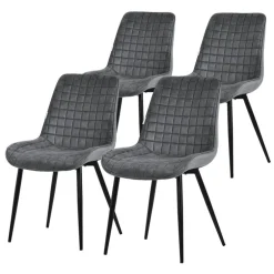 Esszimmerstuhl 4er Set Anthrazit mit Samtbezug und Stahlbeinen Küchenstuhl mit Rückenlehne ML-Design