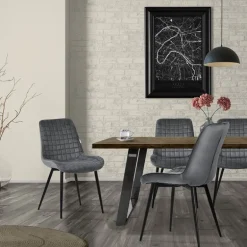 Esszimmerstuhl 4er Set Anthrazit mit Samtbezug und Stahlbeinen Küchenstuhl mit Rückenlehne ML-Design