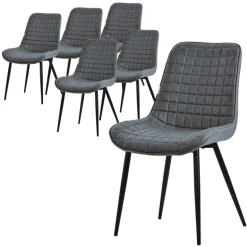 Esszimmerstuhl 6er Set Anthrazit mit Kunstlederbezug und Stahlbeinen Küchenstuhl mit Rückenlehne ML-Design